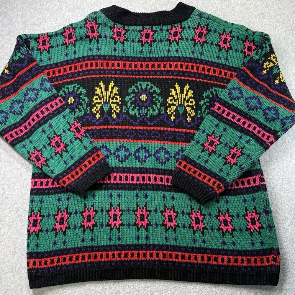 Vintage Jamie Scott Sweater‎ Knit 80s Colorful Geometric Pattern Korea M